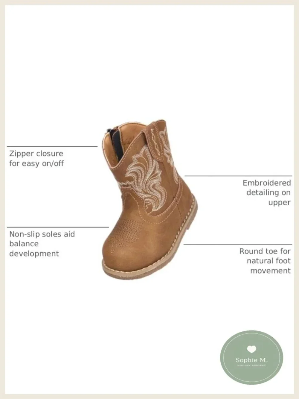 Toddler Cowgirl Boots Round Toe Non-Slip Waterproof Microfiber PU Leather